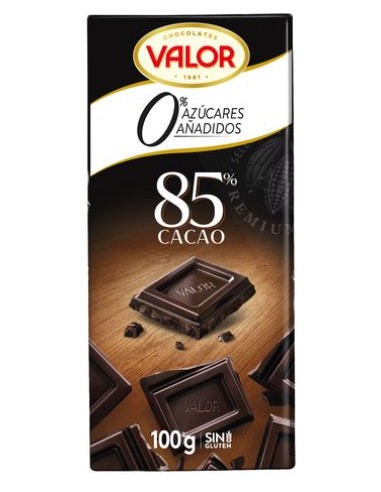 CHOCO.VALOR S/AZUCAR NEGRO 85% 100GRS.